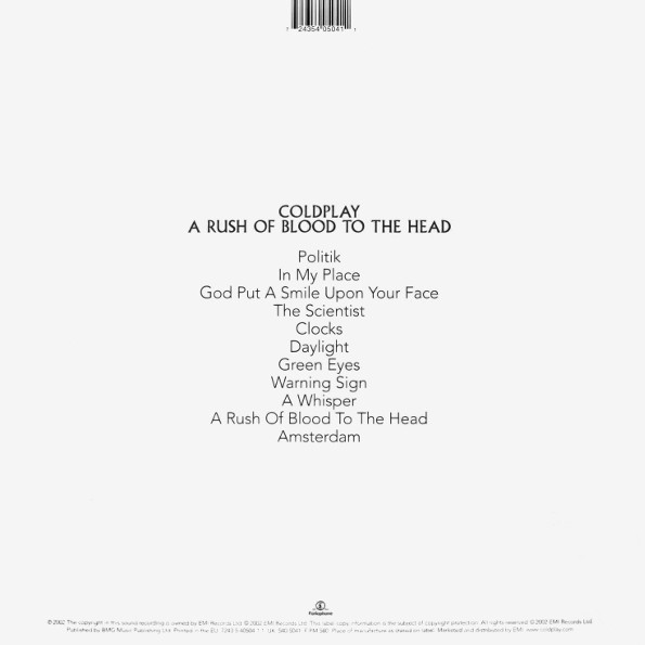 Coldplay - A Rush Of Blood To The Head 1LP 180g- фото2